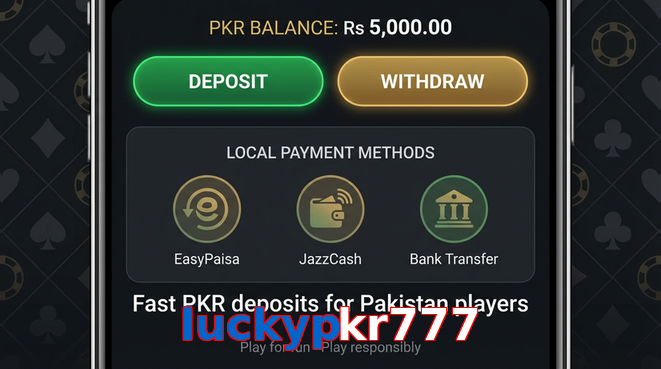 Deposit and withdrawal screen with PKR methods